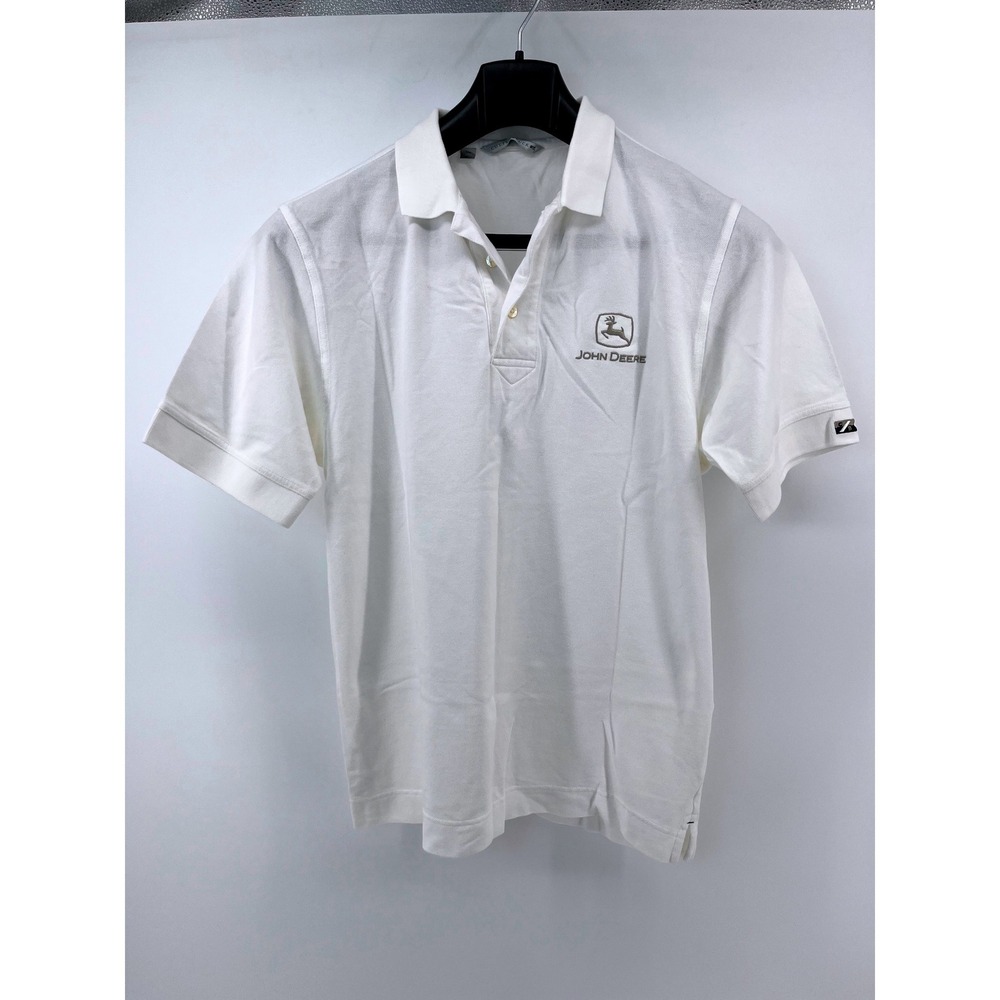 Cutter & Buck Polo Shirt Mens Medium White John Deere Embroidered Short Sleeve